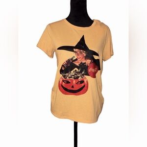 Lucky Brand x Coca-Cola Retro Pin Up Graphic Tee Orange Vintage Style Size S